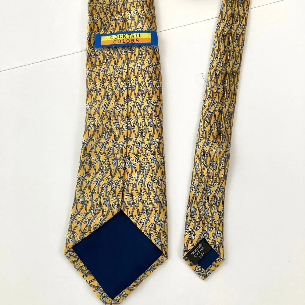 Cocktail Colors Yellow 100% Silk Vine Novelty Print Tie Nature Gift Gardener